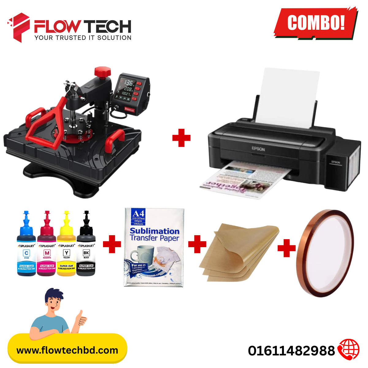 Sublimation Full Setup Combo Offer – P8100 Heat Press + Epson L130 Printer + Complete Accessories